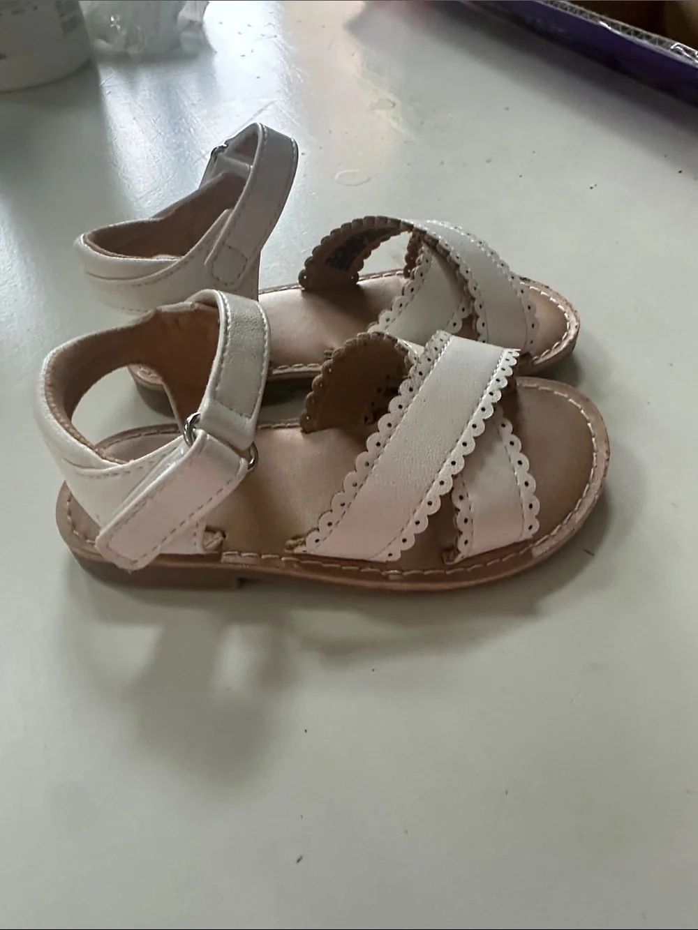jumping beans Pink and White Scalloped Cross-Strap Sandals